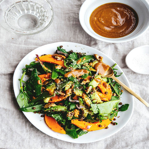 New! Butternut squash & avocado salad with shoy & tahini sauce