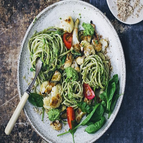 Creamy Vegan Pesto Pasta & Cauliflower